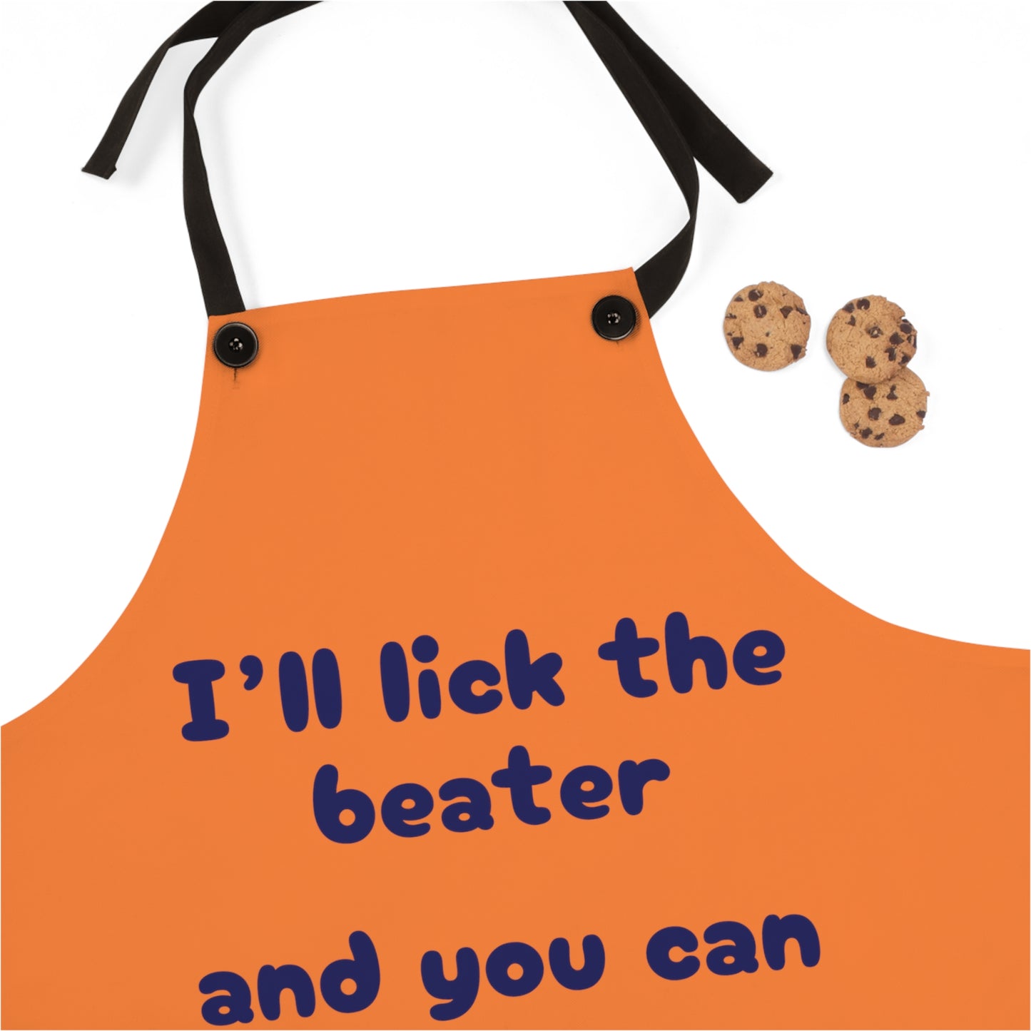 "I'll lick the beater and you can lick the bowl" (blue on crusta {orange}) Apron BB110blc