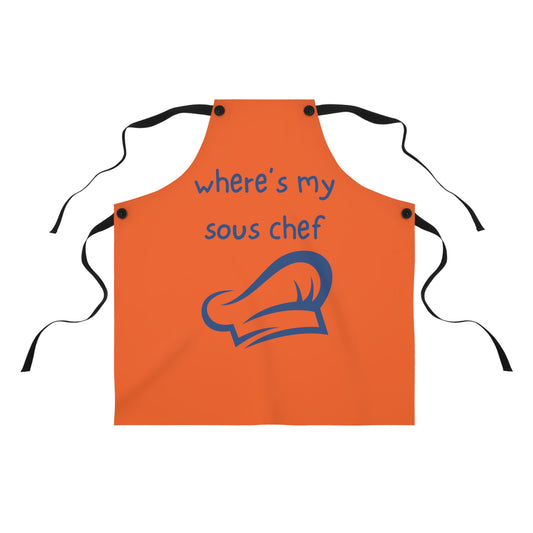 "Where's My Sous Chef" (blue on orange) Apron SC46sbo