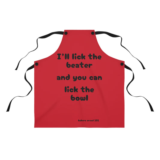 "I'll lick the beater and you can lick the bowl" (black on red) Apron BB100bdr