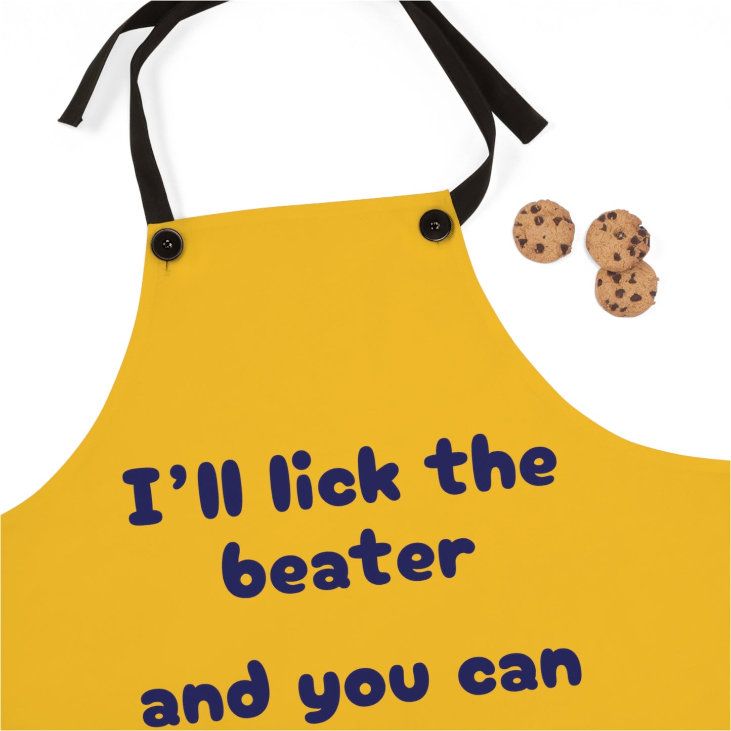 "I'll lick the beater and you can lick the bowl" (blue on yellow) Apron BB110bly