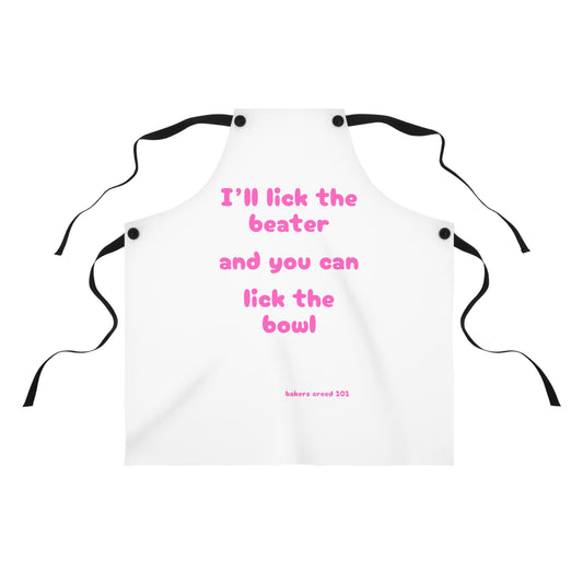 "I'll lick the beater and you can lick the bowl" (pink on white) Apron BB005pw