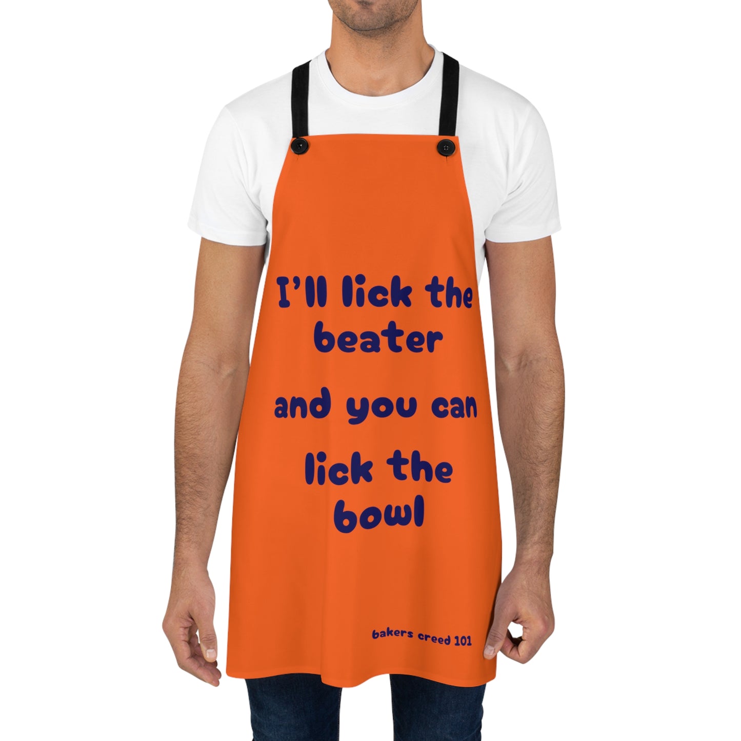 "I'll lick the beater and you can lick the bowl" (blue on orange) Apron BB110blo