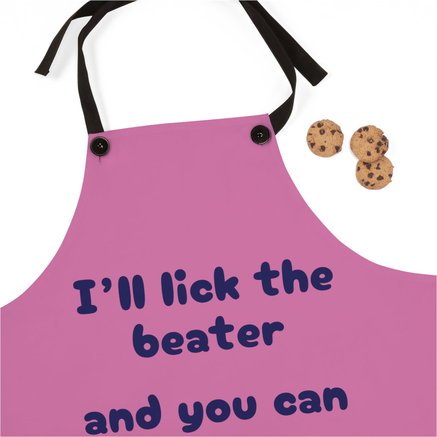 "I'll lick the beater and you can lick the bowl" (blue on pink) Apron BB110blpk