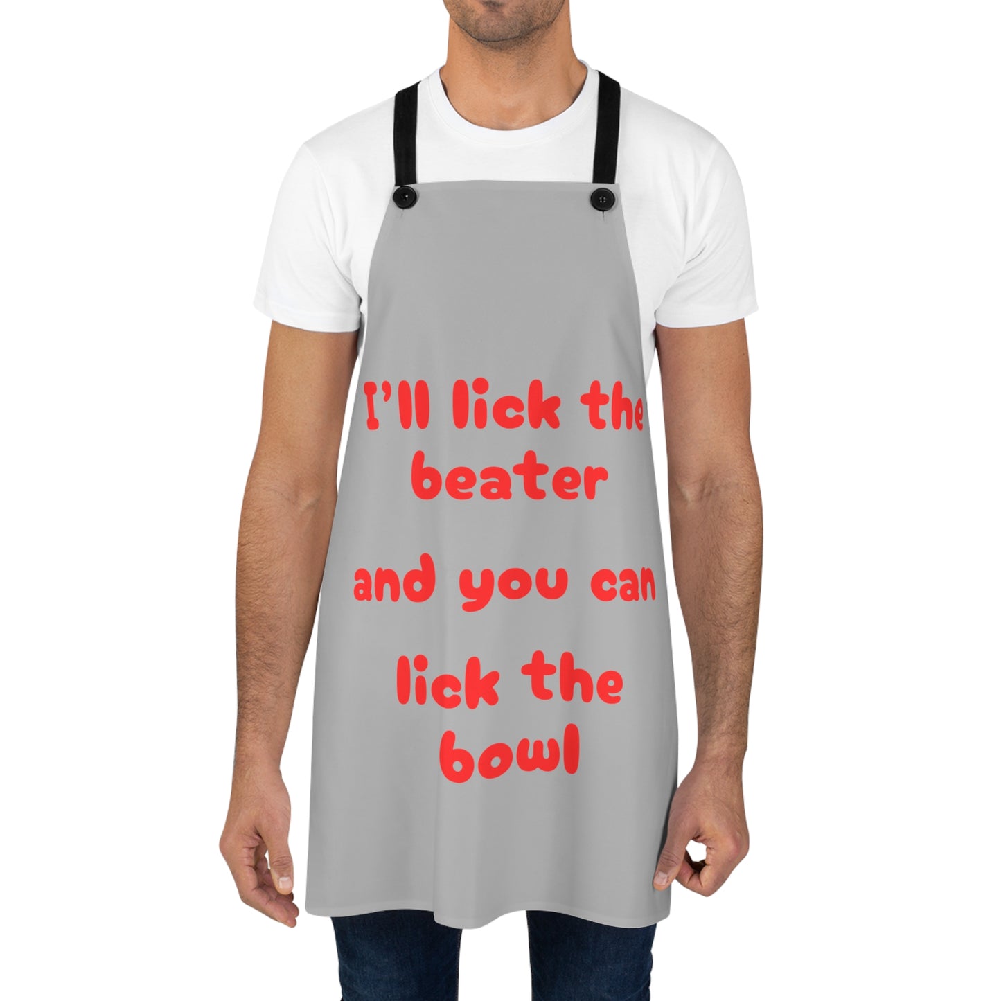 "I'll lick the beater and you can lick the bowl" (red on light gray) Apron BB042rlg