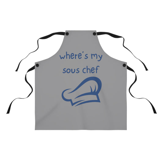 "Where's My Sous Chef" (blue on gray) Apron SC46sbg