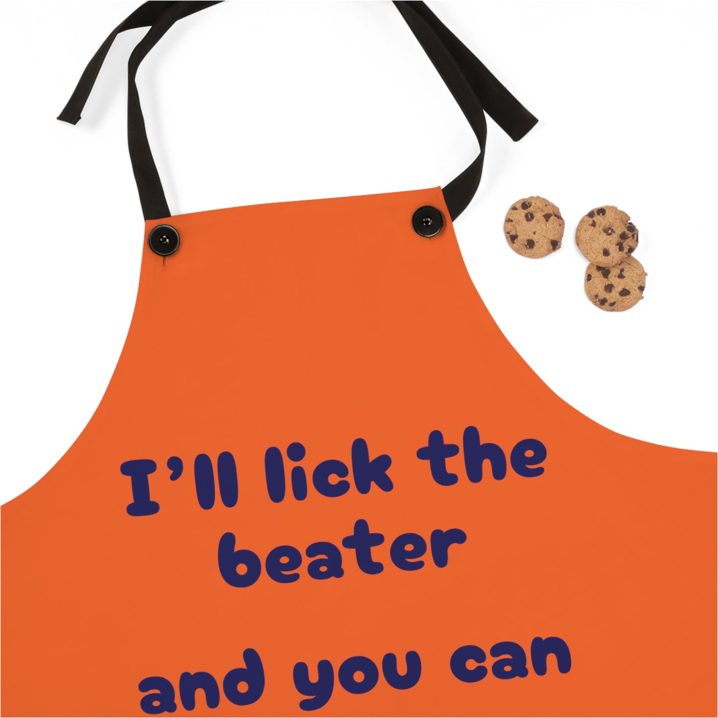 "I'll lick the beater and you can lick the bowl" (blue on orange) Apron BB110blo