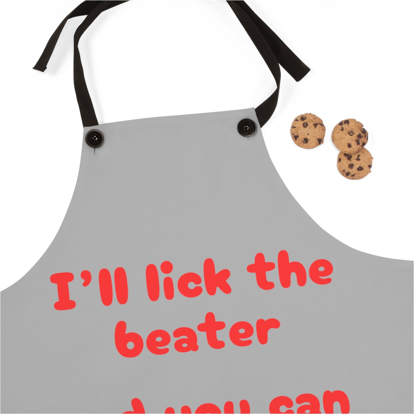 "I'll lick the beater and you can lick the bowl" (red on light gray) Apron BB042rlg