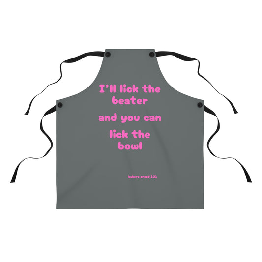 "I'll lick the beater and you can lick the bowl" (pink on dark gray) Apron BB006pdg