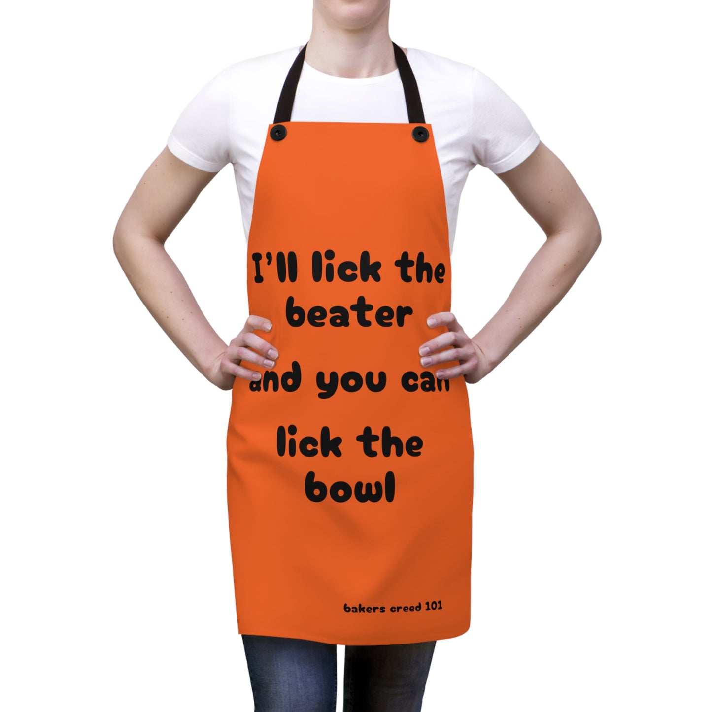 "I'll lick the beater and you can lick the bowl" (black on orange) Apron BB100bo