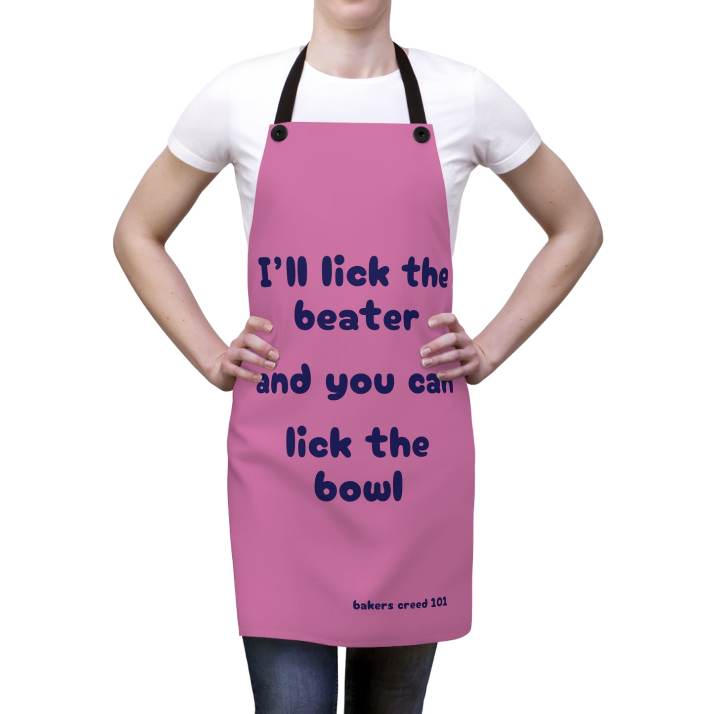 "I'll lick the beater and you can lick the bowl" (blue on pink) Apron BB110blpk