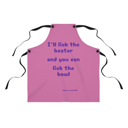 "I'll lick the beater and you can lick the bowl" (purple on light pink) Apron BB013pplp