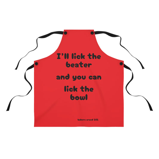 "I'll lick the beater and you can lick the bowl" (black on red) Apron BB100br