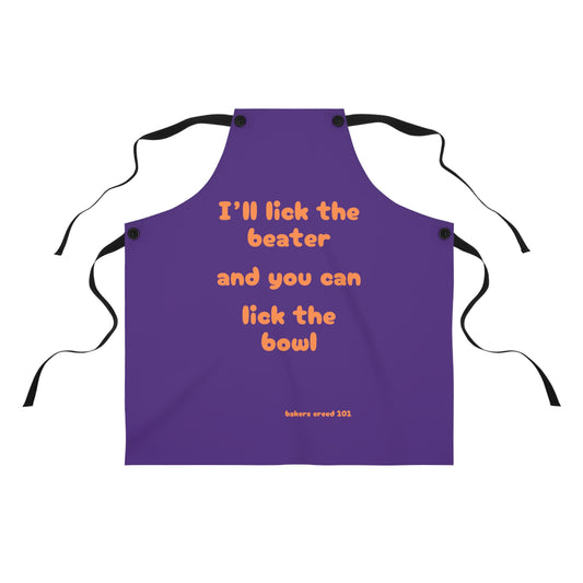 "I'll lick the beater and you can lick the bowl" (orange on purple) Apron BB003op