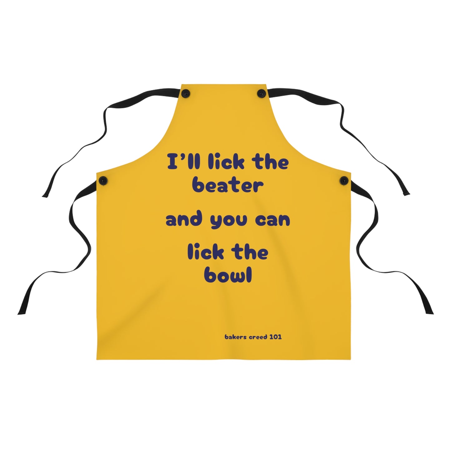 "I'll lick the beater and you can lick the bowl" (blue on yellow) Apron BB110bly