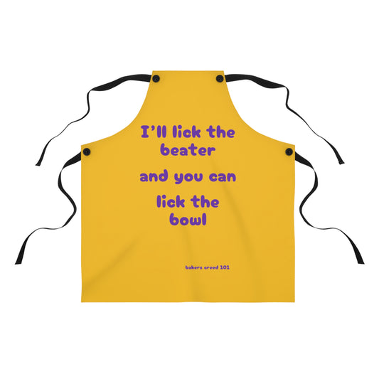 "I'll lick the beater and you can lick the bowl" (purple on black) Apron BB015ppy