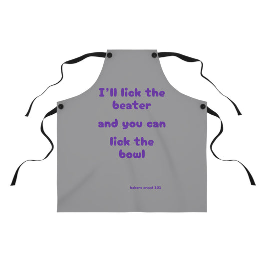 "I'll lick the beater and you can lick the bowl" (purple on gray) Apron BB010ppg