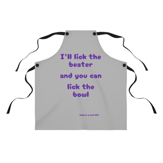 "I'll lick the beater and you can lick the bowl" (purple on light gray) Apron BB009ppltg