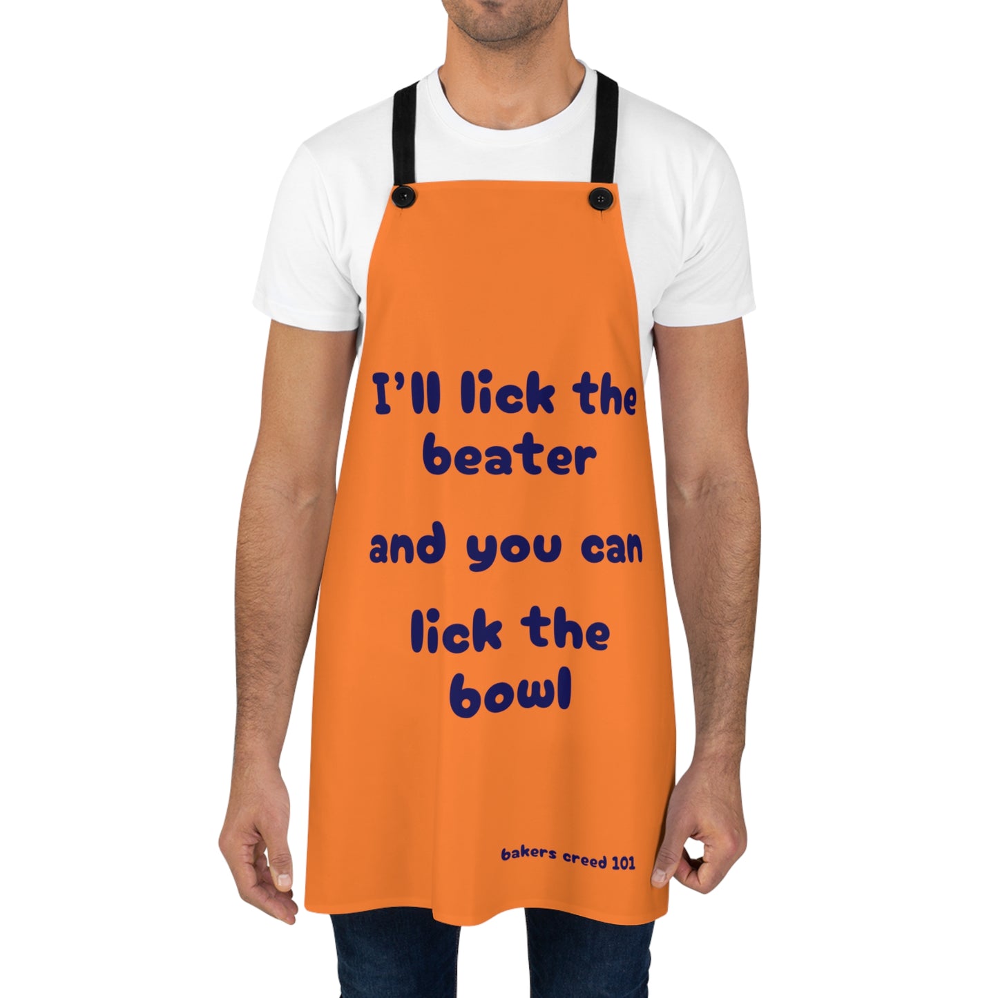 "I'll lick the beater and you can lick the bowl" (blue on crusta {orange}) Apron BB110blc