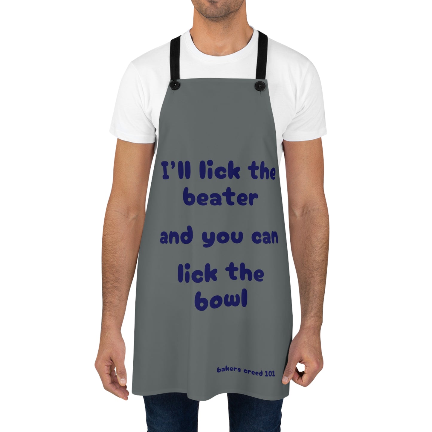 "I'll lick the beater and you can lick the bowl" (blue on dark gray) Apron BB110bldgx