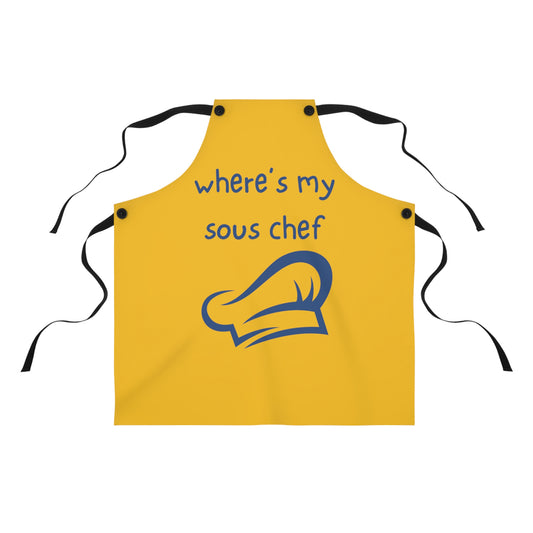 "Where's My Sous Chef" (blue on yellow) Apron SC46sby