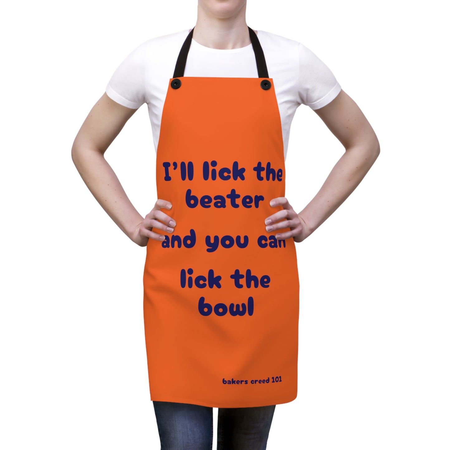 "I'll lick the beater and you can lick the bowl" (blue on orange) Apron BB110blo