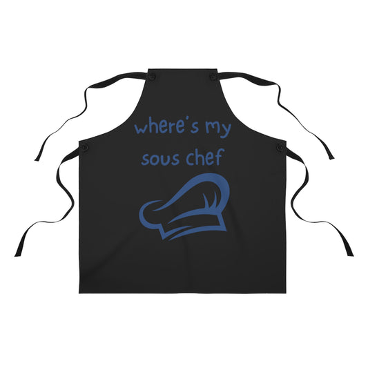 "Where's My Sous Chef" (blue on black) Apron SC46sbbk