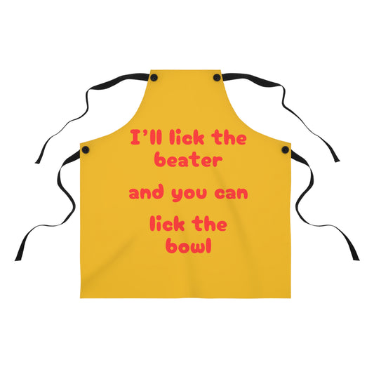 "I'll lick the beater and you can lick the bowl" (red on yellow) Apron BB042ry