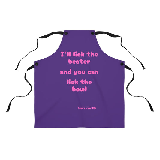 "I'll lick the beater and you can lick the bowl" (pink on purple) Apron BB004pp