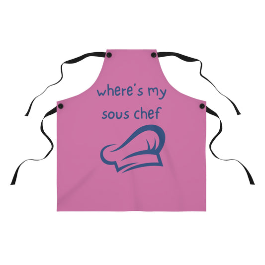 "Where's My Sous Chef" (blue on light pink) Apron SC46sblp