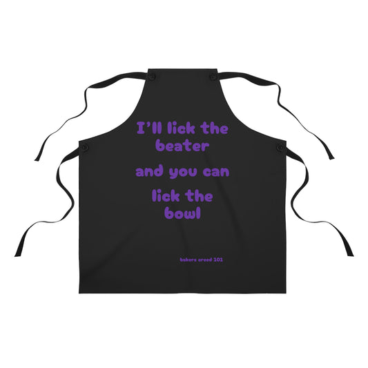 "I'll lick the beater and you can lick the bowl" (purple on black) Apron BB012ppb