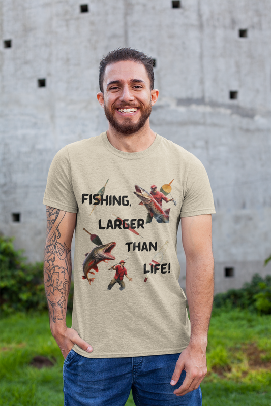 "Fishing, Larger Than Life" Unisex Short Sleeve T-Shirt LTL.SS001